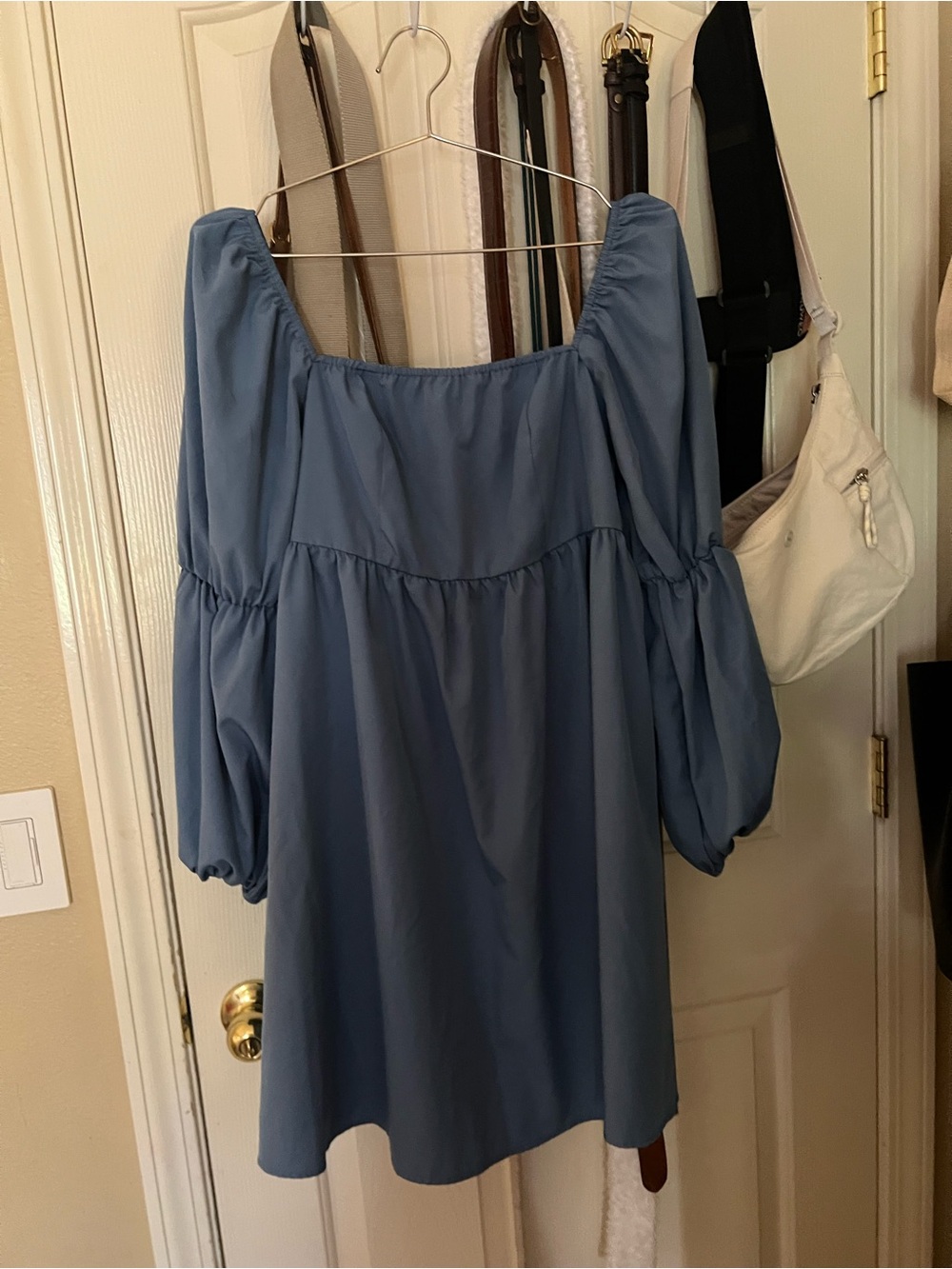 Blue Puff-Sleeve Women's Dress